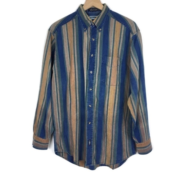 LEE Shirt Shacket Button Down Denim Stripe Long Sleeve Retro Cabincore Small - Picture 1 of 8